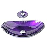Homelava 現代　手洗い器＆蛇口セット　洗面ボウル　洗面器　バスルーム　洗面台　洗面用　強化ガラス製　楕円形　排水金具付　パープル