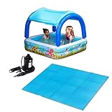 FIELDOOR 屋根付き ビニールプール ベビー 家庭用プール 140cm×140cm ＆ AC電源式電動エアーポンプ ＆ 折りたたみプールマットセット