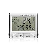 KEYNICE 室内 デジタル温度計 湿度計 時計 置き掛け両用 マグネット付き 目覚まし機能 最高・最低温度記録 -10～＋50℃測定 ホワイト