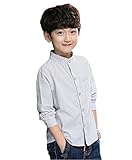 [FERE8890] 男の子 長袖シャツ 立ち襟 ストライプ 子供 カジュアル トップス 韓国風 フォーマル グレー110#(身長じゃない)