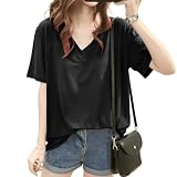 [SLEEPSINERO] tシャツ ティーシャツ レディース 半袖 【上半身の厚みを隠す！Vネックで痩せ見え】 レディーストップス オーバーサイズ ゆったり 透けない 吸汗速乾 通気 夏服レディース カットソー 長め おしゃれ (L,ブラック)