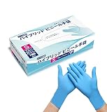[DAISSHO] 使い捨て手袋 ニトリル ビニール合成手袋 ハイブリッドグローブ 青 ブルー パウダーフリー 100枚入 Sサイズ (Small)