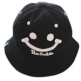 親子 ペア デザイン にこちゃん スマイル コットン お出掛け 帽子 キッズ & レディース (キッズ50～52㎝, ブラック)