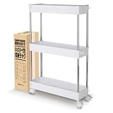 【anan掲載 整理収納アドバイザー監修】ワゴン キャスター付き 3段 スリム 棚 ラック 幅12.5cm 《隙間を収納に変える！》 キッチン 冷蔵庫 洗面所 洗濯機横 トイレ ペットボトルストッカー 工具ツール 東洋プラン (ホワイト)