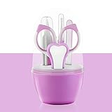 ツメキリ ベビー用 SAVOKI ハサミ 爪やすり 鼻用ピンセット 耳掻き 新生児用 幼児赤ちゃん 5個セット パープル