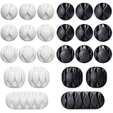 24 Pieces Black&White Cable Clips, Viaky Strong 3M Adhesive Desk Wire Management Cable Organizer Wire Holder, Multipurpose Co