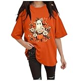 [Foreted] ハロウィン ｔシャツ レディース カボチャ パンプキン 幽霊 ｔシャツ コスチューム コスプレ おもしろ プルオーバー 人気 ハロウィン 仮装 衣装 半袖 丸首 大人用 トップス カジュアル 面白い プリント カットソー プレゼント(オレンジ,S)