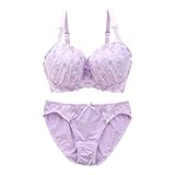 [Mon cher pigeon*] モンシェルピジョン メリーメリーフローラ ブラジャー ショーツ セット BCDEF(LV-ラベンダー、B65-M)