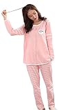妊婦のパジャマの純綿の月子服の哺乳衣のスーツは春夏秋に肥えて乳をあげます授乳服 (ピンククマ, M)