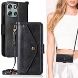 Moto g66j 5G / g66Y 5G 手帳型 Motorola moto g66y 5G ワイモバイル SIMフリー 用 手帳型 モトG66Y 手帳 モトローラ モトG66J case Heofuixt カード収納 適用 スナップ 肩掛け ショルダー 調節可 ストラップ 斜めがけ ポシェット ショルダーケース ストラップ付き カードケース レトロ ブラック