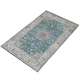 グラムスタイル ペルシャ風 玄関マット 50x80cm 洗える 滑り止め付 床暖房対応 ブルーグリーン