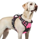 [最新型犬ハーネス]rabbitgoo 犬 ハーネス 犬用胴輪 小型犬/中型犬/大型犬 引っ張り防止 サイズ調整可能 アタマを通さず 夜間反射材 抜けない 通気性 咳き込み防止 歩行補助 老犬 介護用品 散歩 しつけ用 ソフト 抜けない 通気性 簡単着脱 おしゃれ 安全 しつけ用 訓練 歩行補助 散歩(ローズピンク L）