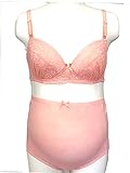 マタニティ総レースブラトップ＆ショーツセット　授乳機能付 (M, ピンク)