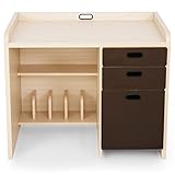学習机 勉強机 引き出し3杯 コード穴付き 本棚 コンパクト 木製 キッズデスク 幅91.5cm ナチュラル×ブラウン