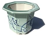 【植木鉢】新3号梅鉢六角<br>【和風植木鉢 ミニ盆栽鉢 陶器 磁器】