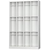 HSB-43T_スチール製 シューズボックス（ロングシューズボックス）完成品【靴箱・下駄箱：4列3段中棚付】収納 オフィス 事務所 完成品 ホワイトグレー【日本製】サイズ：W1000×D330×H1590