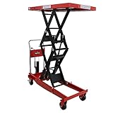 油圧式昇降台車 リフトカート テーブルカート ハンドリフター 高床 ロングタイプ 赤 最高位約1700mm 耐荷重約1000kg 昇降台 油圧リフト 油圧台車 テーブルリフト リフティングテーブル 二