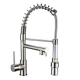 [ LEDキッチン蛇口プルアウト] Hapilife現代ブラッシュニッケルスプリングPull Downシンクミキサーキッチン蛇口with 2つSpoutsシングルハンドル