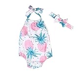 SCFLIFE新生児の赤ちゃんのパイナップルプリントヘッドフォン付きのホルターネック子供夏服ベビー祝賀ギフト (100cm)