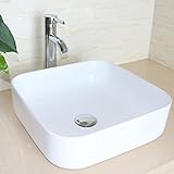 bathjoy浴室洗面スクエアホワイト磁器セラミック容器シンクアートBasin andクローム蛇口コンボ