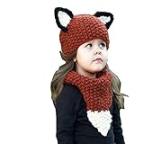Ainial　ニット帽　マフラー　2点セット　秋冬　子供　女の子　帽子　ニット　スヌード　可愛いキツネ　耳付き 　ネックウォーマー　ベビー　キッズ　暖かい　防寒対策　ニットキャップ　ニットハット　プレ