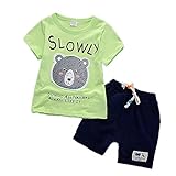 JIEYA 赤ちゃんの男の子のアニマルプリントの夏ショーツアウトフィットセット (3-4歳, ベア-緑)