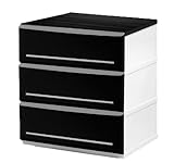 リビングチェスト 衣装ケース 3段 木天板 BK W520-3