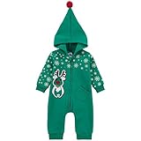 Famuka秋冬 新品 男女児クリスマス 鹿 長袖前開けファスナー フード付き ロンパース オーバーオール カバーオール (3-6M, グリーン)