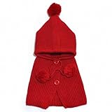 ボンボン付き  赤ずきんちゃん風   ニット帽子  ポンチョ  キッズ子供 マフラー   ネックウォーマー   フード 選べるカラー 5色 (赤い)