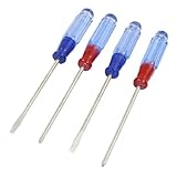 4個レッド青いプラスチックハンドル3ミリメートルヒントマイナスプラスドライバーセット