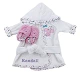 Baby Gift Idea BGIEROBE Baby Vision Embroidered Pink Elephant Bathrobe-Slipper Set