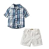 Burning Go ベビー服 半袖 ワインシャツ ショートパンツ 夏 チェック柄 ハーフパンツトップス フォーマル スーツ 2点セット お呼ばれ 発表会