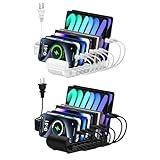 USB充電ステーション 8ポート 65W 【4*PD&4*USB A】卓上充電スタンド 複数 スマホ充電スタンド 8台同時充電 PSE認証済 複数台対応 Android/iPhone/iPad/kindle/タブレット/PSP 仕切り板 間隔調整可能 収納便利 卓上 2個セット