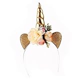 最新トレントユニコーンフラワークラウンキラキラヘアバンド動物耳headreess Photo Props誕生日パーティー帽子 M ゴールド NE-HYL284Gold