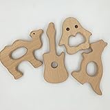 Kissteether 8個赤ちゃんの木製のTeetherカンガルーキャメルペンギンのギターの自然歯のおもちゃオーガニックの環境に優しいホルダー看護木のネックレス/ブレスレット赤ちゃんのギフト (木製