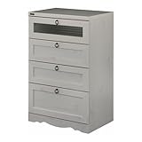 ホワイト／LE BISTRO ル ビストロ チェスト 4段 高さ90 ガラス 木製 木目 ウッド 引き出し アンティーク 収納 棚 リビング収納 キッチン収納 キャビネット たんす