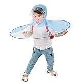 雨合羽　UFOキャップ型　創意　個性的　目立つ　折り畳み可能　持ち運びに便利　カッパ　親子レインコート　キッズ 児童 子供用　アウトドア　通園 通学　梅雨対策 (L, ブルー)