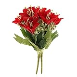 Dovewill 2点入り　7茎　絹の花　人工のユリ　造花　生活　飾り付け　工芸品　装飾品　4色選べる - 赤
