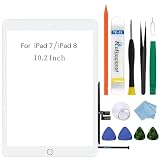 ホワイト タッチパネル交換用 10.2インチ 2019 iPad 第7世代（A2197 A2198 A2200）/ 2020 iPad 第8世代（A2270 A2428 A2429 A2430）ガラスタッチデジタイザー 画面交換修理用、取り付け済み接着剤、ツール修理キット（ホームボタン付き）