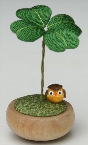 リュウコドウ ゆらゆらクローバー フクロウ 置物 幅4×奥行4×高さ6.5cm 40-361D