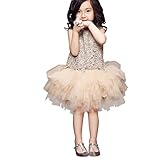 Cutelove 子供ドレス　レースワンピース　シャンパン色　袖なし　紗　透かし彫り　ふりふり　プリンセス　女の子　夏　普段着　パーティー　素敵　キラキラ