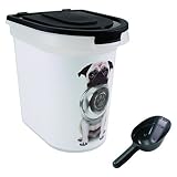 Paw Prints 26 Pound Plastic Pet Food Bin Dogbowl Design Includes Measured Scoop 15.5 x 16.75 x 13.25