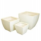 4.5、6、8号 おしゃれな四角ライン入り植木鉢 3点セット 砂付きクリーム 陶器 9013C