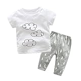Cutelove 子供服 Tシャツ 半袖 Tシャツ＆パンツ 上下セット 白い雲柄 雨滴柄 ズボン男の子 ベビー 可愛い 春夏