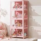 Wujgbnhg コレクションケースフィギュア ショーケース ディスプレイ フィギュア イキャビネット グッズ大容量 アクリルショー 大型 リビングルーム、寝室、プレイルーム、キッチン、子供部屋、オフィス【4層70*33*140cm ピンク】