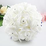 Ourwarm® ウェディングブーケ ブライダルフラワー造花 ウェディングブーケ花嫁 サイズ約23ｘ20cm 結婚式やパーティー用ブーケ (Dark Blue)