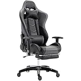 MCTECH ゲーミングチェア オフィスチェア リクライニングチェア オットマン フットレスト デスクチェア パソコンチェア ハイバックチェア レザーチェア 椅子 いす イス（グレー）