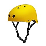 Lucaso スポーツ ヘルメット スクラブ 子供用 / 大人用 スケボー ジュニアヘルメット 自転車 キッズ こども用 ローラーブレード ブレイブボード 子供乗せ自転車 (イエロー, S)