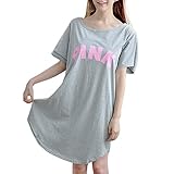 Pacifficoレディース夏半袖ルースSleep NightshirtスカートピンクパターンコットンLong Homewearドレス グレイ