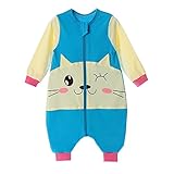 beauty factory 赤ちゃん ベビー 子供 用 ロンパース カバーオール 猫柄 ねこ 選べる カラー サイズ (S, ブルー)